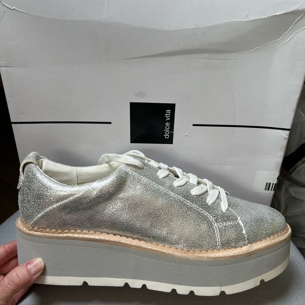 New! Dolce Vita Metallic Silver Platform Sneakers size 10